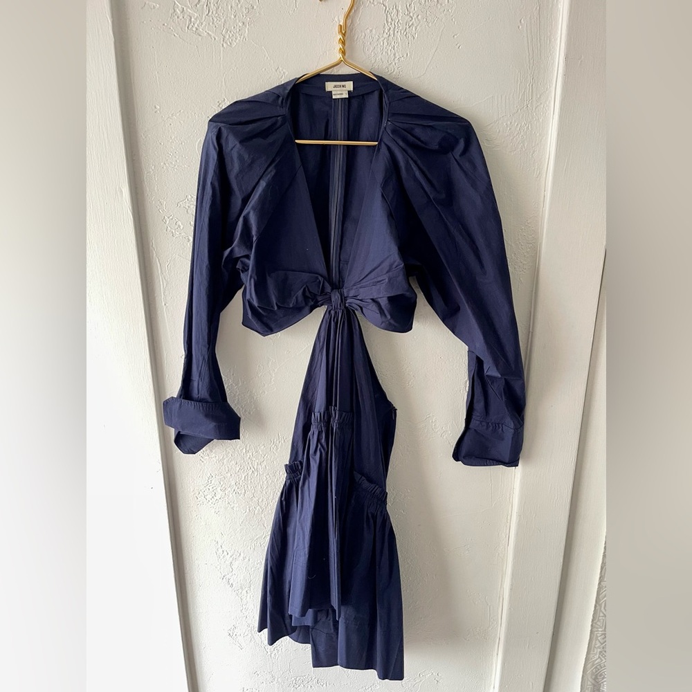 Jason Wu Navy Cotton Mini Dress with Cut Out Details